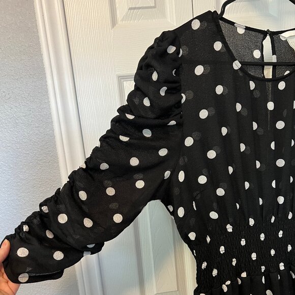 H&M Black and White Polka Dot Midi Dress Size 14 - Picture 4 of 9